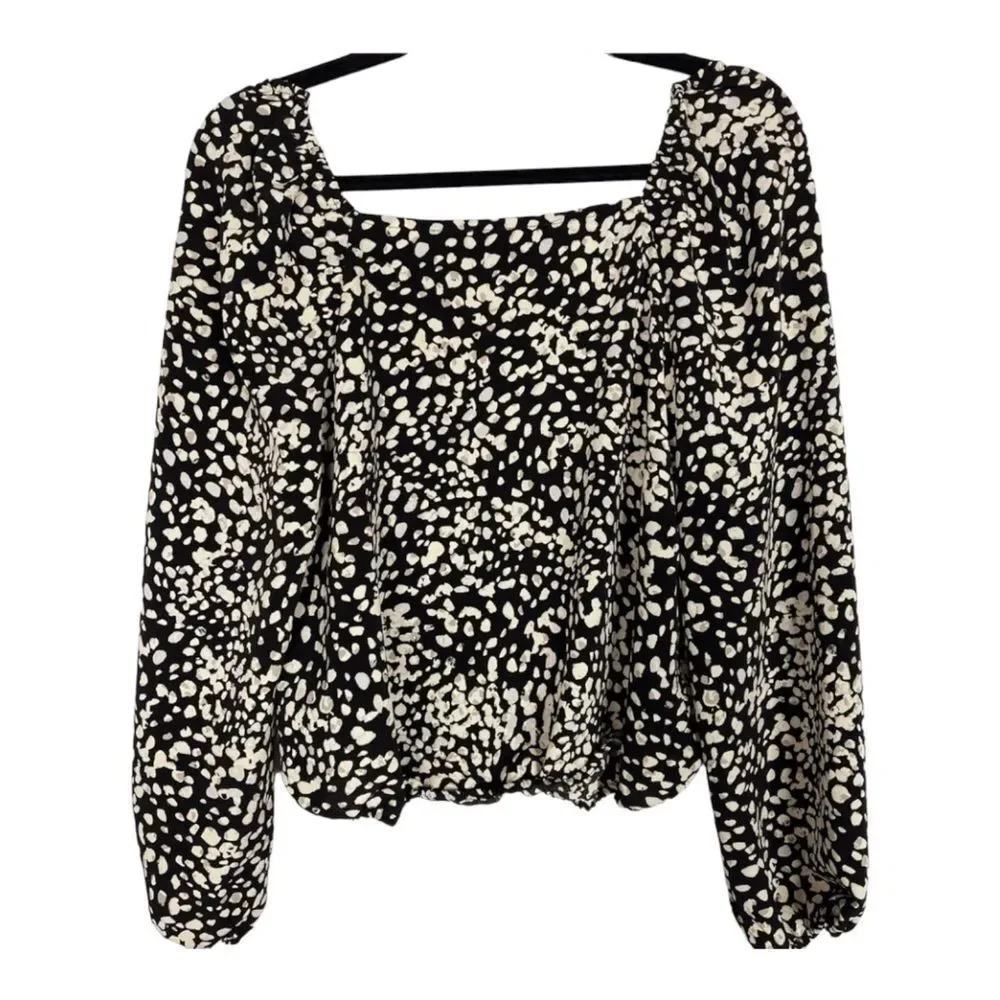 Sanctuary Black Cream Meadow Blouse Top in Hazed Graphic Spot Button Front small